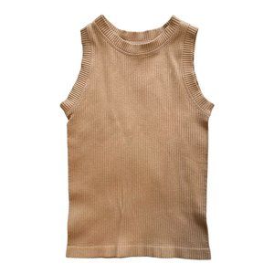 AURA WOMENS SLEEVELESS RIBBED TANK TOP MEDIUM STRETCHY TAN